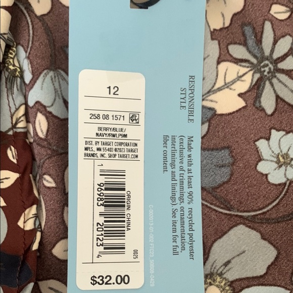 Brown, Blues, and Cream toned Sheath Dress with Bishop Sleeves Sz 12 - Picture 8 of 10